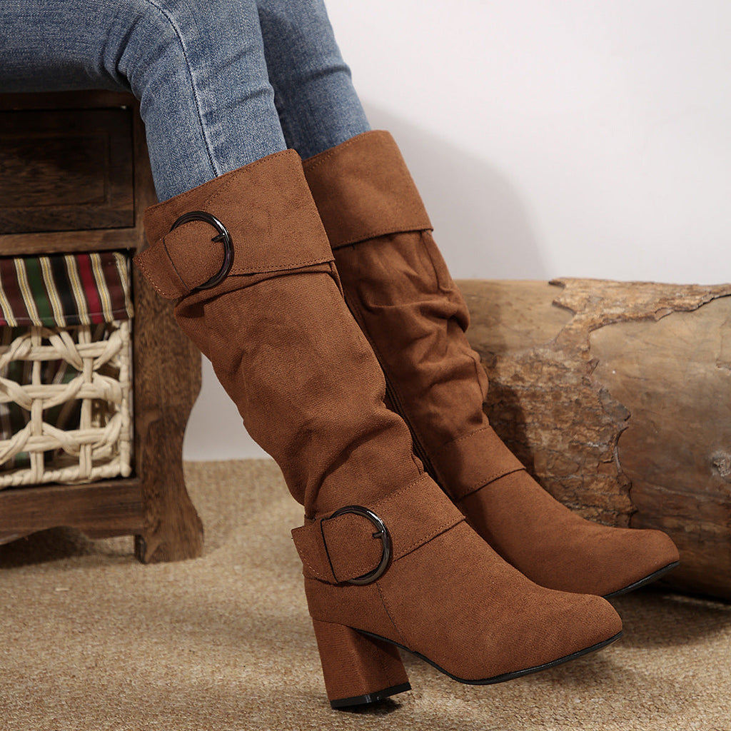 Damen Boots mit hohem Schaft und modischem Gürtel - 4 - Trendlinie