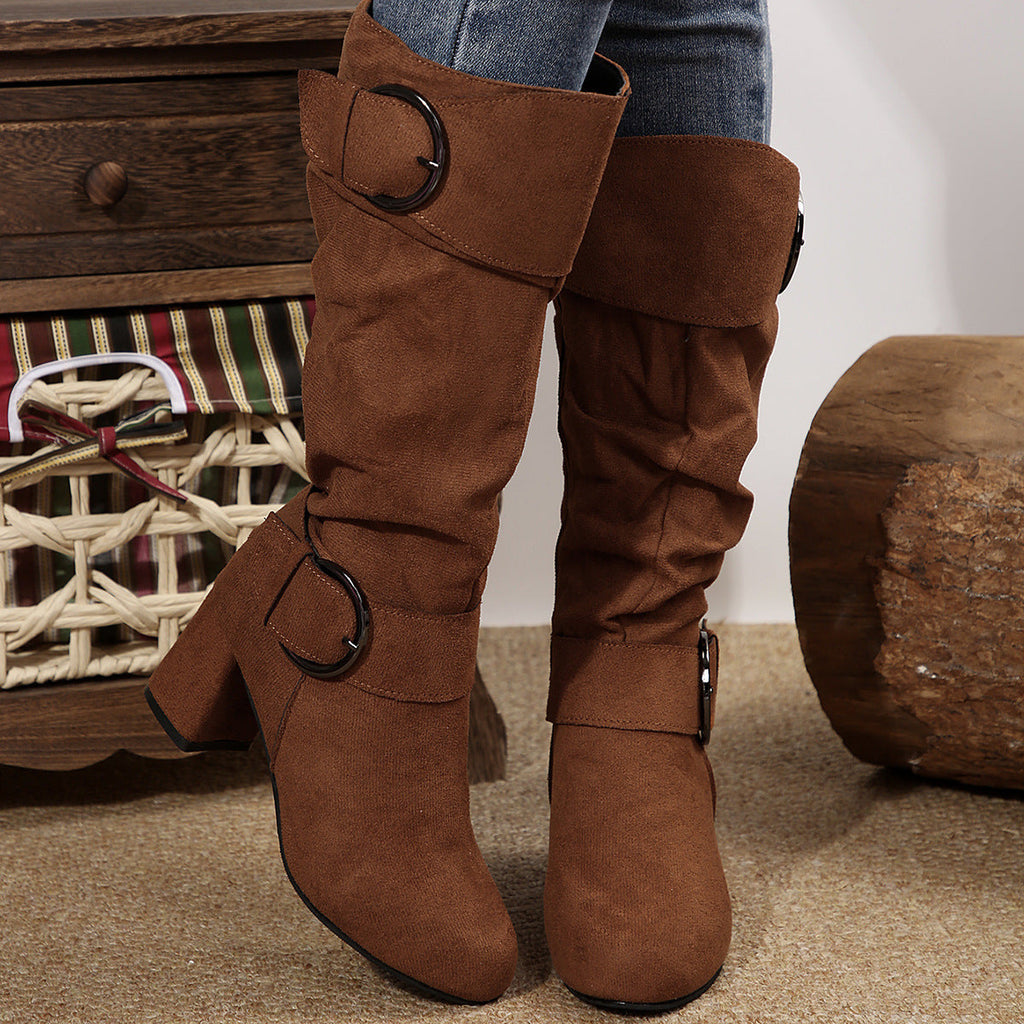 Damen Boots mit hohem Schaft und modischem Gürtel - 8 - Trendlinie