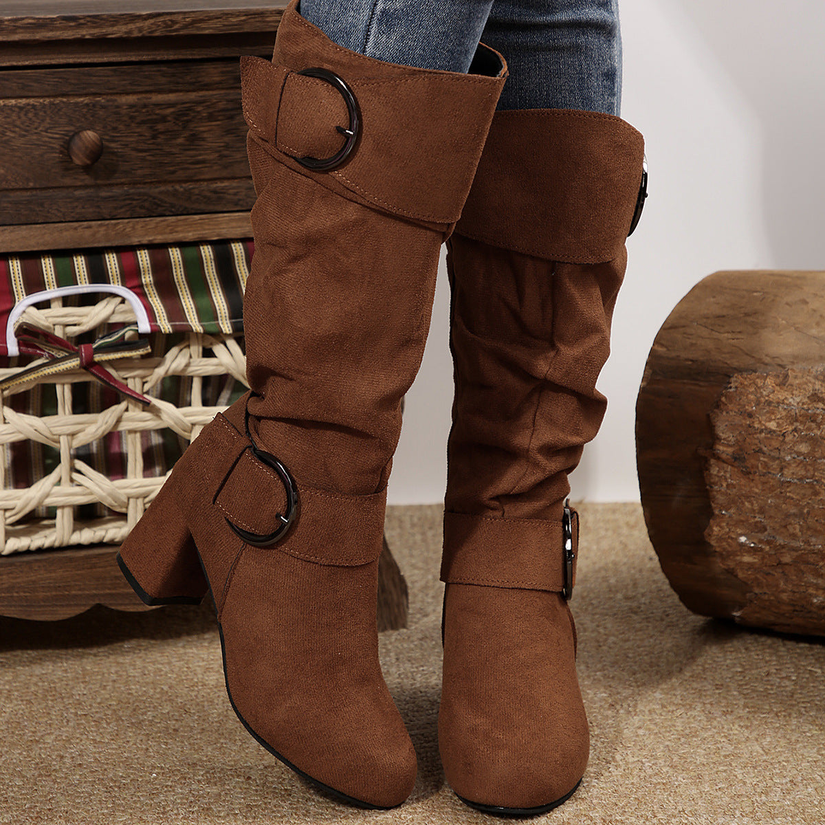 Damen Boots mit hohem Schaft und modischem Gürtel - 8 - Trendlinie