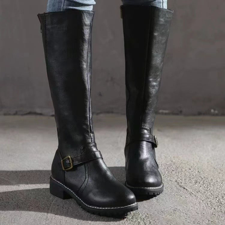 Damen Stiefel mit hohem Schaft und dekorativer Schnalle - 4 - Trendlinie