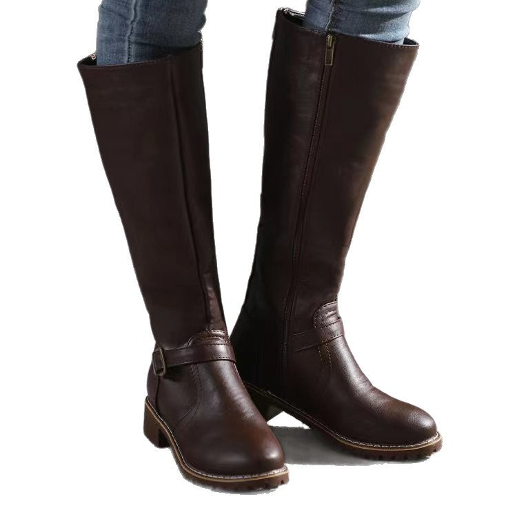 Damen Stiefel mit hohem Schaft und dekorativer Schnalle - 5 - Trendlinie