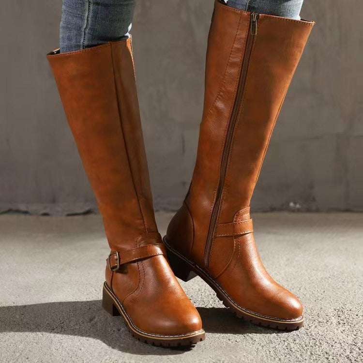 Damen Stiefel mit hohem Schaft und dekorativer Schnalle - 6 - Trendlinie