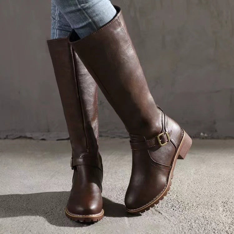 Damen Stiefel mit hohem Schaft und dekorativer Schnalle - 8 - Trendlinie