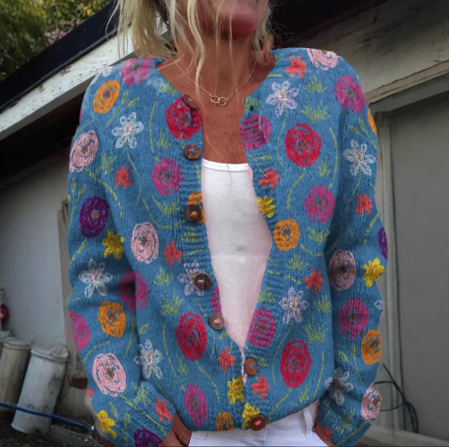 Cardigan Damen mit buntem Blumenmuster und lässiger Passform - 1 - Trendlinie