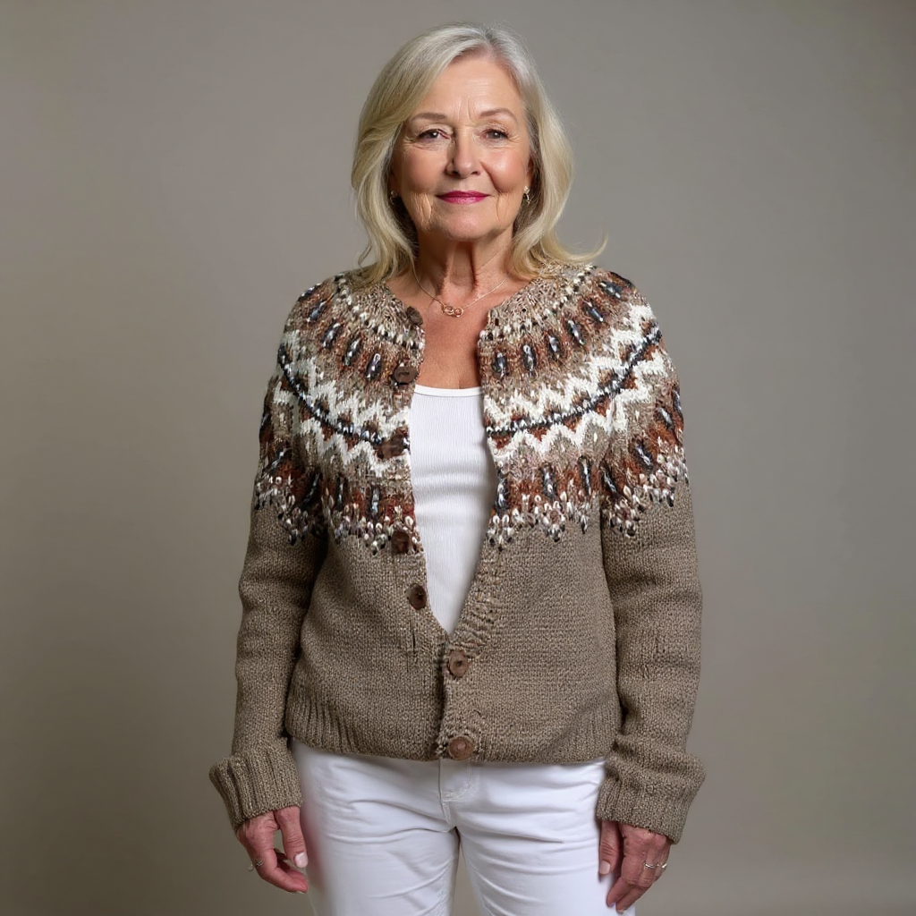Damen Cardigan mit buntem Muster und Knöpfen - 2 - Trendlinie