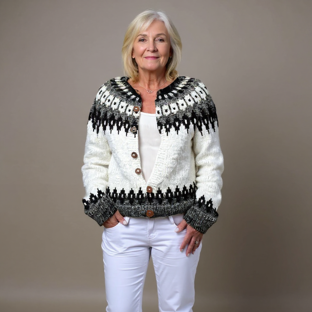 Damen Cardigan mit klassischem Muster und Knöpfen - 2 - Trendlinie