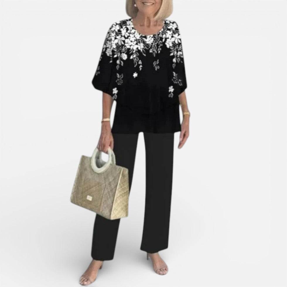 Damen Outfit mit modischer Bluse und Hose im Blumenmuster - 1 - Trendlinie