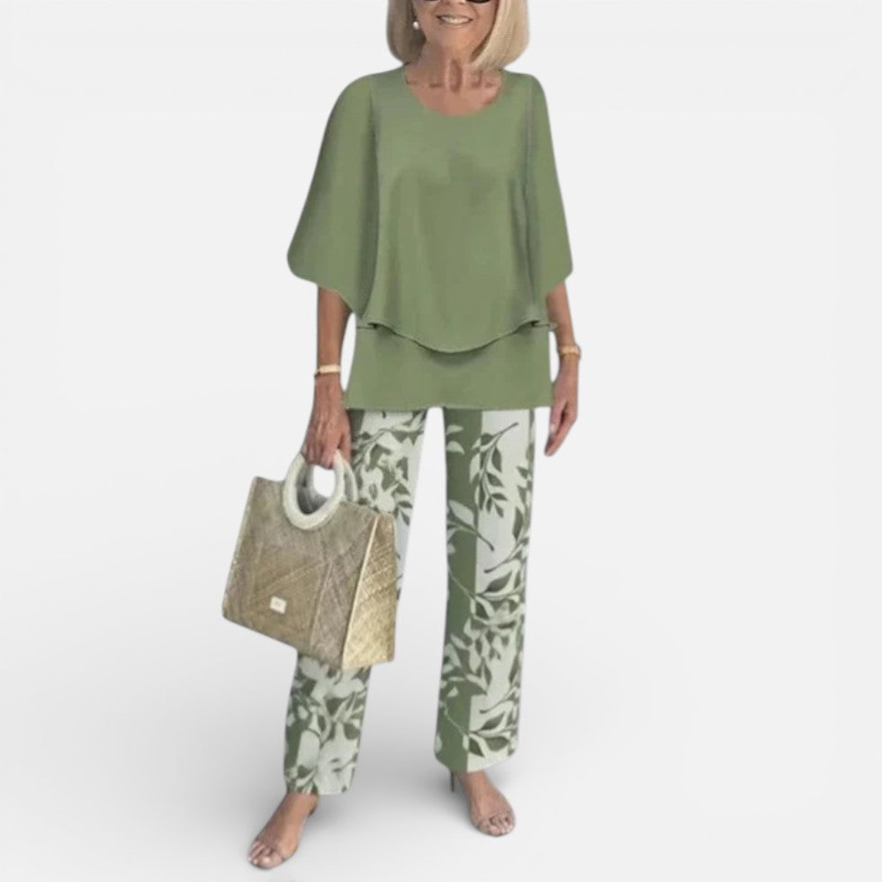 Damen Outfit mit modischer Bluse und Hose im Blumenmuster - 2 - Trendlinie