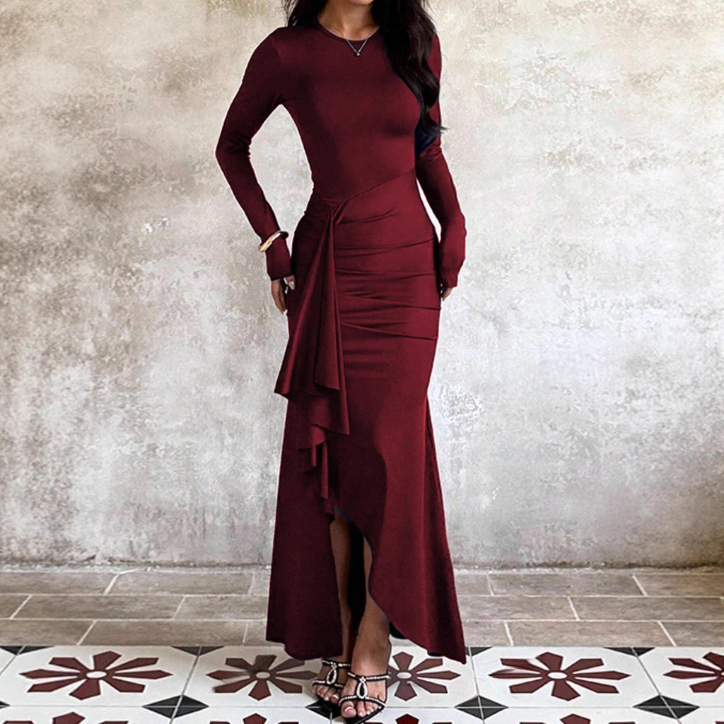 Maxikleid Damen mit langem Arm und Wickeldesign für einen eleganten Look - 2 - Trendlinie
