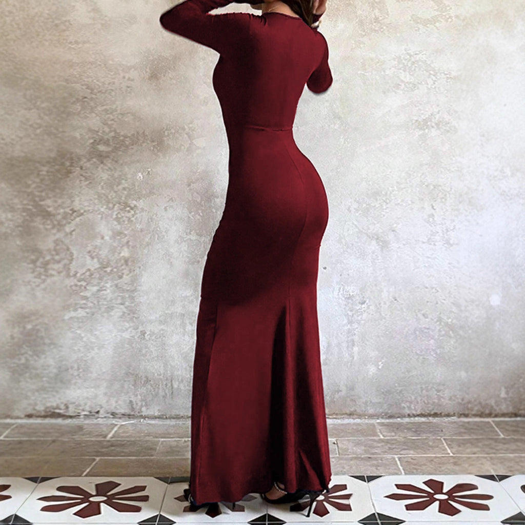 Maxikleid Damen mit langem Arm und Wickeldesign für einen eleganten Look - 3 - Trendlinie