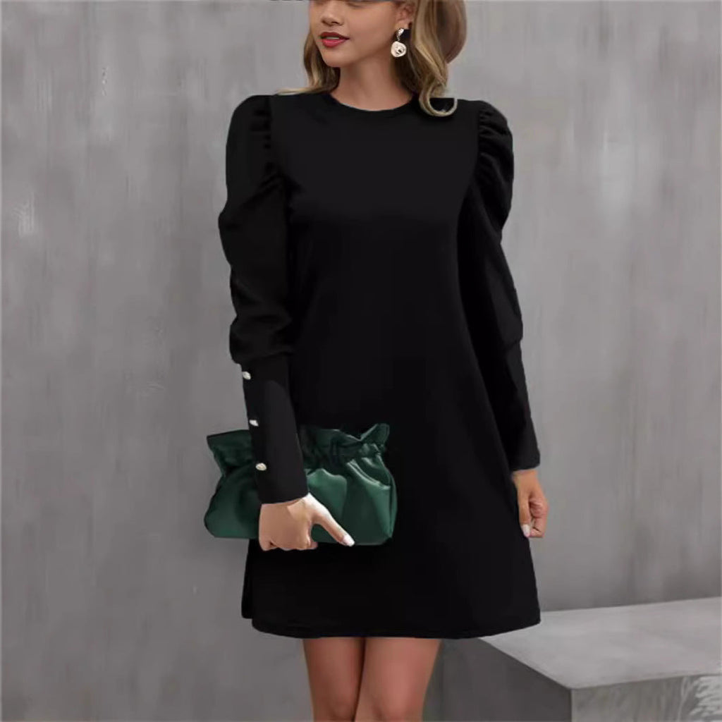Mini Kleid Damen mit Puffärmeln und Rundhalsausschnitt - 4 - Trendlinie