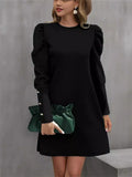Mini Kleid Damen mit Puffärmeln und Rundhalsausschnitt - 6 - Trendlinie