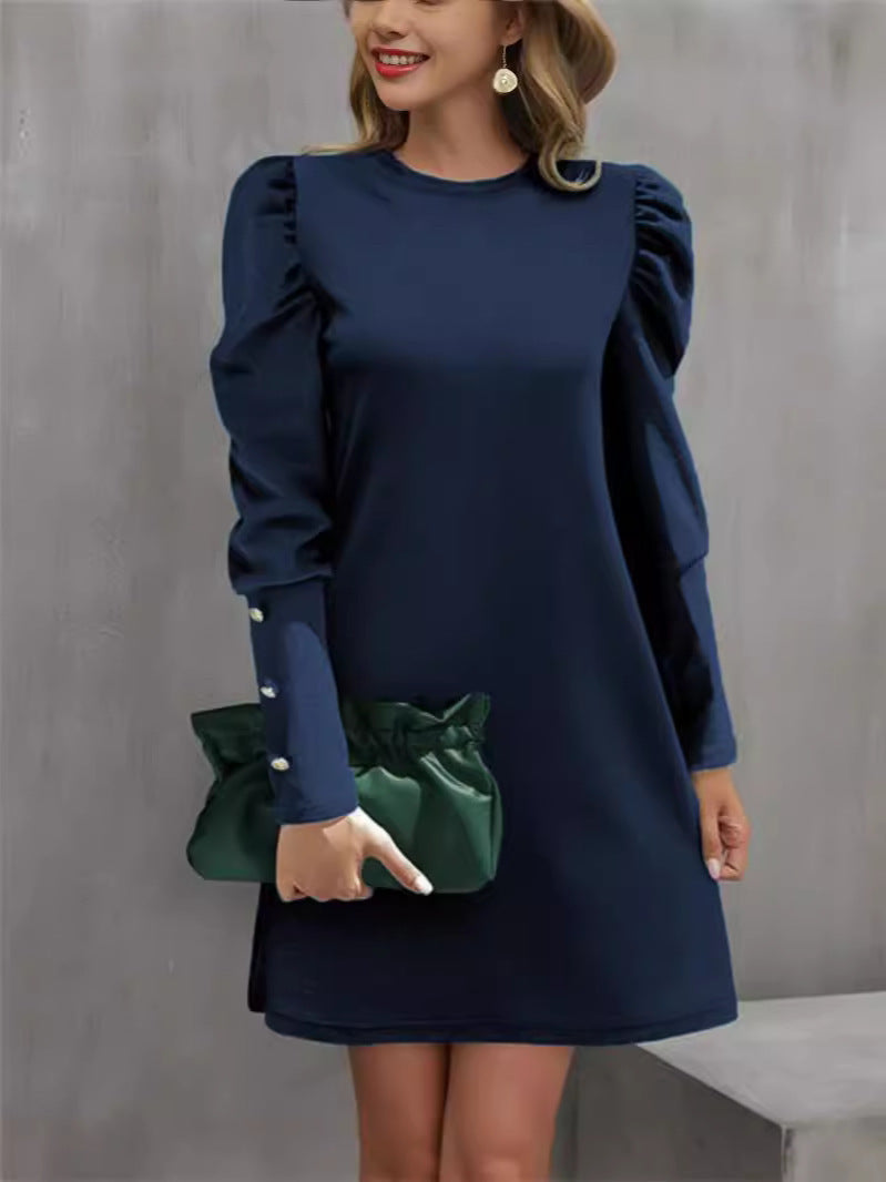 Mini Kleid Damen mit Puffärmeln und Rundhalsausschnitt - 9 - Trendlinie