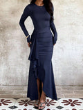 Maxikleid Damen mit langem Arm und Wickeldesign für einen eleganten Look - 7 - Trendlinie
