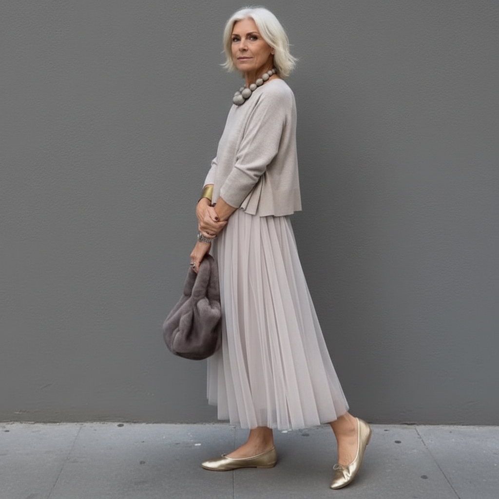 Midi Kleid Damen mit Tüllrock und Rundhalsausschnitt - 2 - Trendlinie