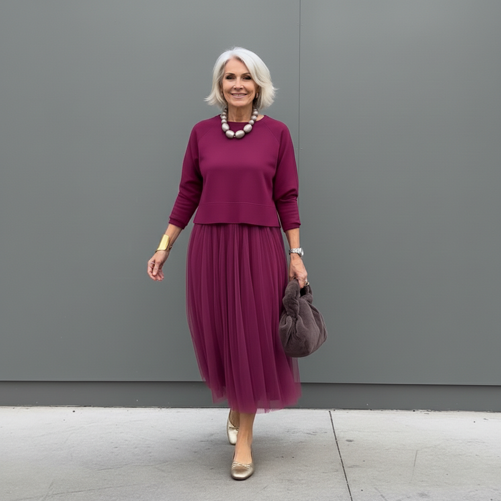 Midi Kleid Damen mit Tüllrock und Rundhalsausschnitt - 13 - Trendlinie