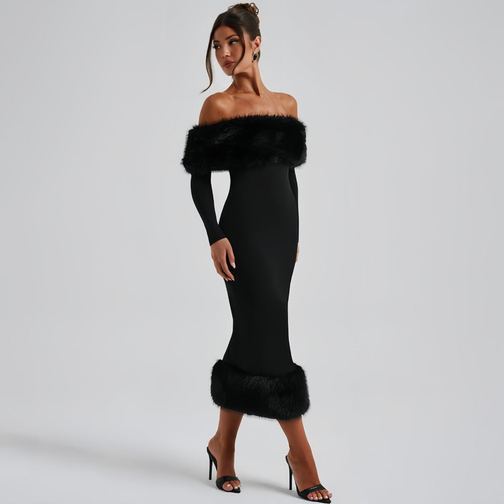 Abendkleid Damen mit Off-Shoulder und eleganten Volants - 1 - Trendlinie