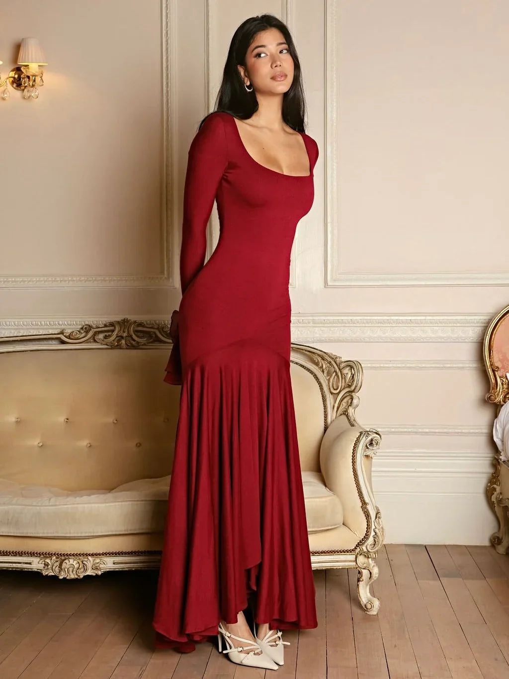 Maxikleid Damen mit V-Ausschnitt und ausgestellten Ärmeln - 2 - Trendlinie