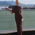Maxikleid Damen tailliert mit asymmetrischem Ausschnitt und Raffungen - 1 - Trendlinie