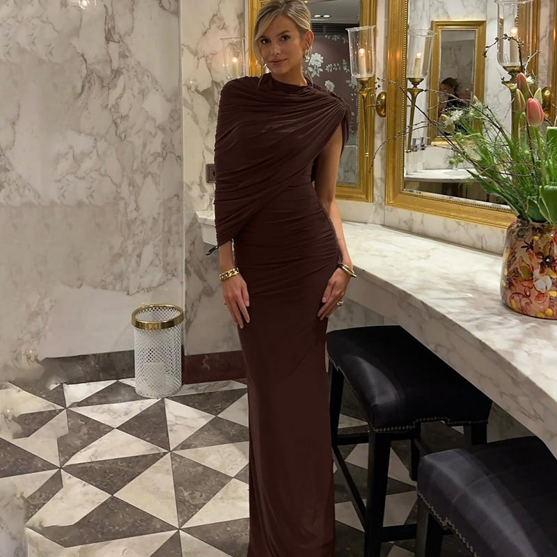 Maxikleid Damen tailliert mit asymmetrischem Ausschnitt und Raffungen - 5 - Trendlinie
