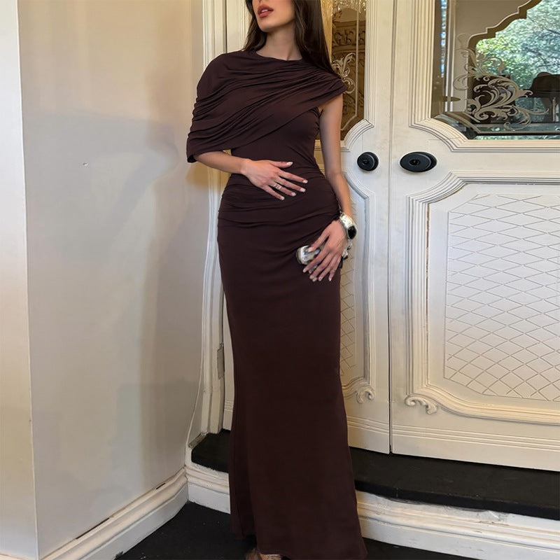 Maxikleid Damen tailliert mit asymmetrischem Ausschnitt und Raffungen - 6 - Trendlinie