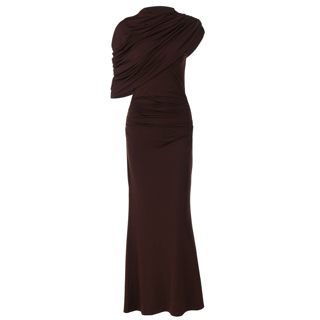 Maxikleid Damen tailliert mit asymmetrischem Ausschnitt und Raffungen - 7 - Trendlinie
