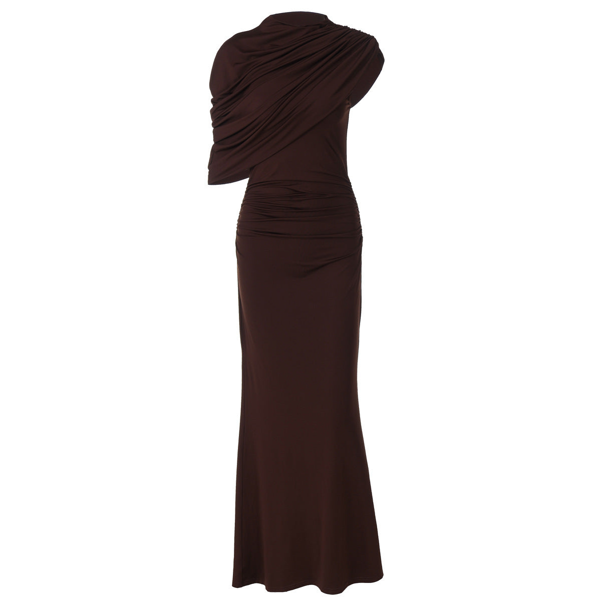 Maxikleid Damen tailliert mit asymmetrischem Ausschnitt und Raffungen - 7 - Trendlinie