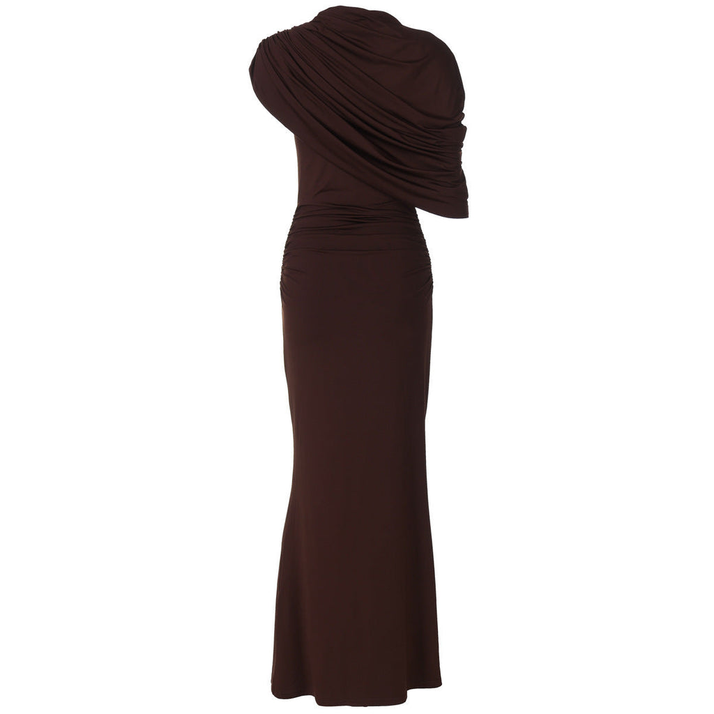 Maxikleid Damen tailliert mit asymmetrischem Ausschnitt und Raffungen - 8 - Trendlinie