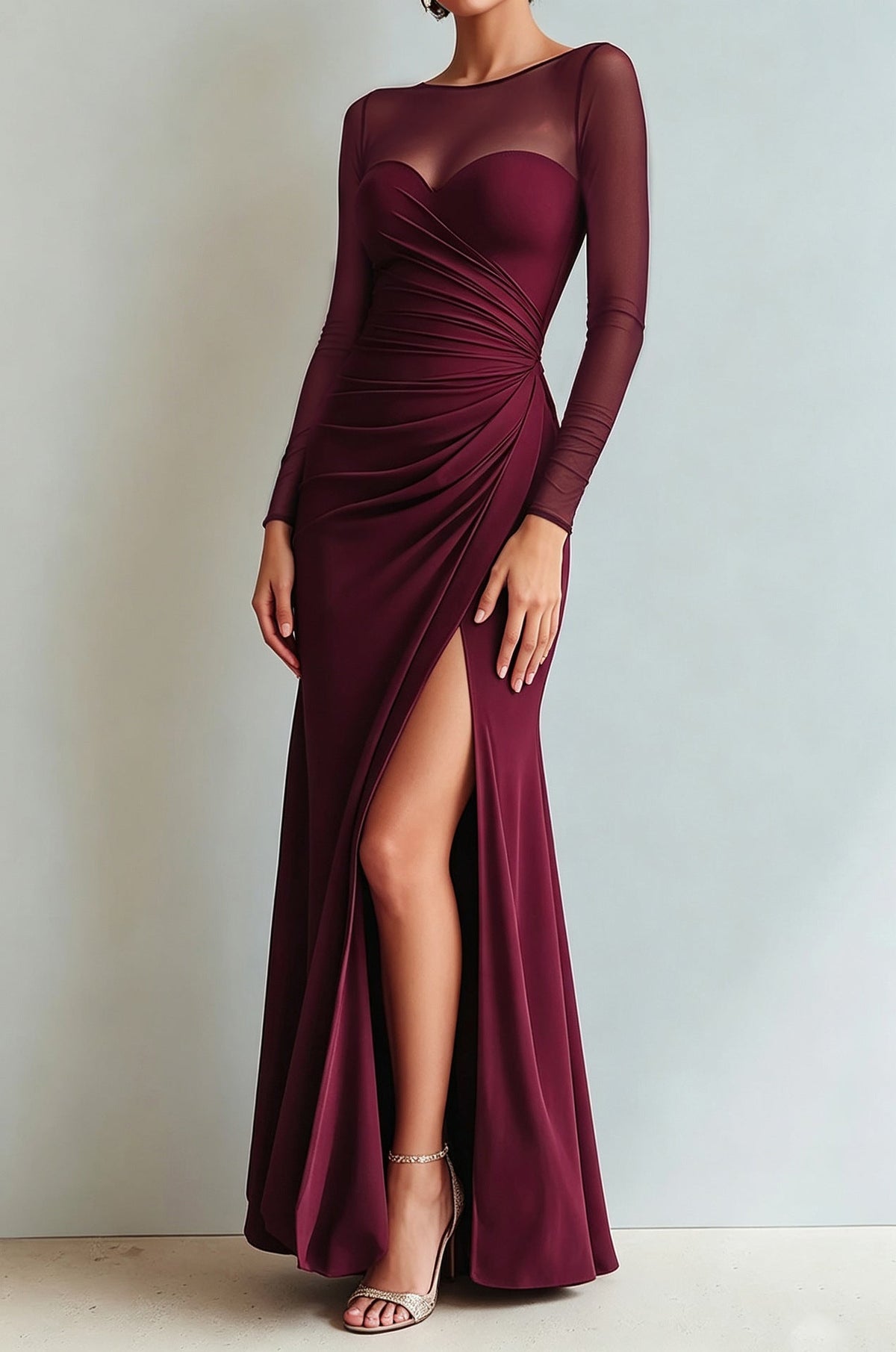 Abendkleid Damen mit Wickeldesign und V-Ausschnitt, lange Ärmel - 4 - Trendlinie