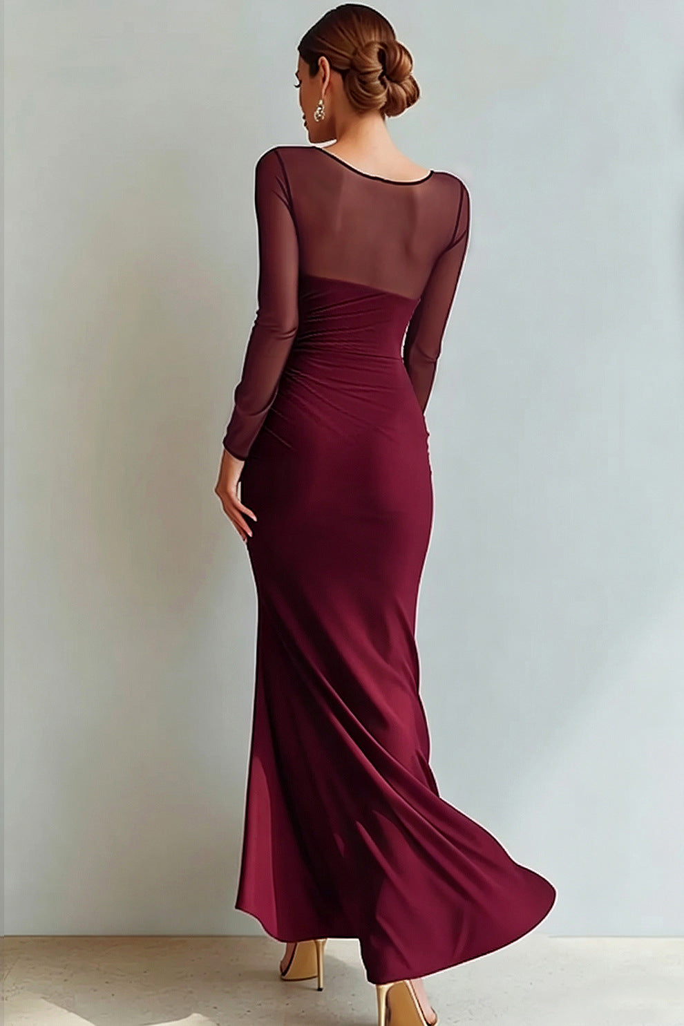 Abendkleid Damen mit Wickeldesign und V-Ausschnitt, lange Ärmel - 5 - Trendlinie
