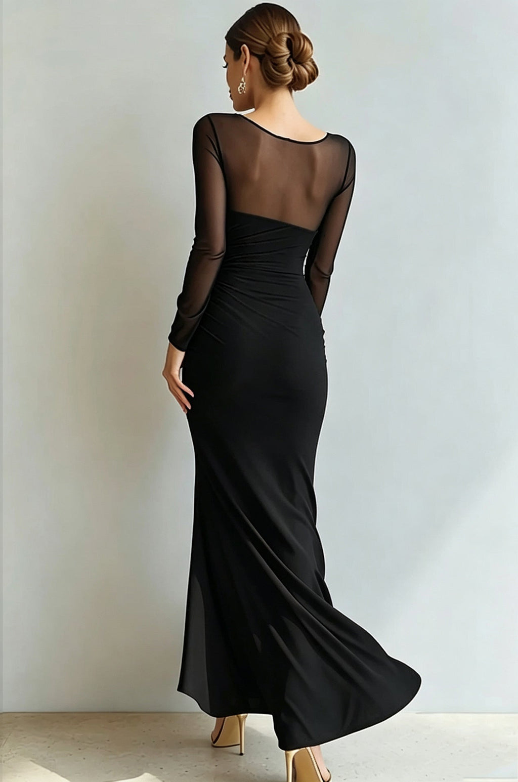 Abendkleid Damen mit Wickeldesign und V-Ausschnitt, lange Ärmel - 10 - Trendlinie