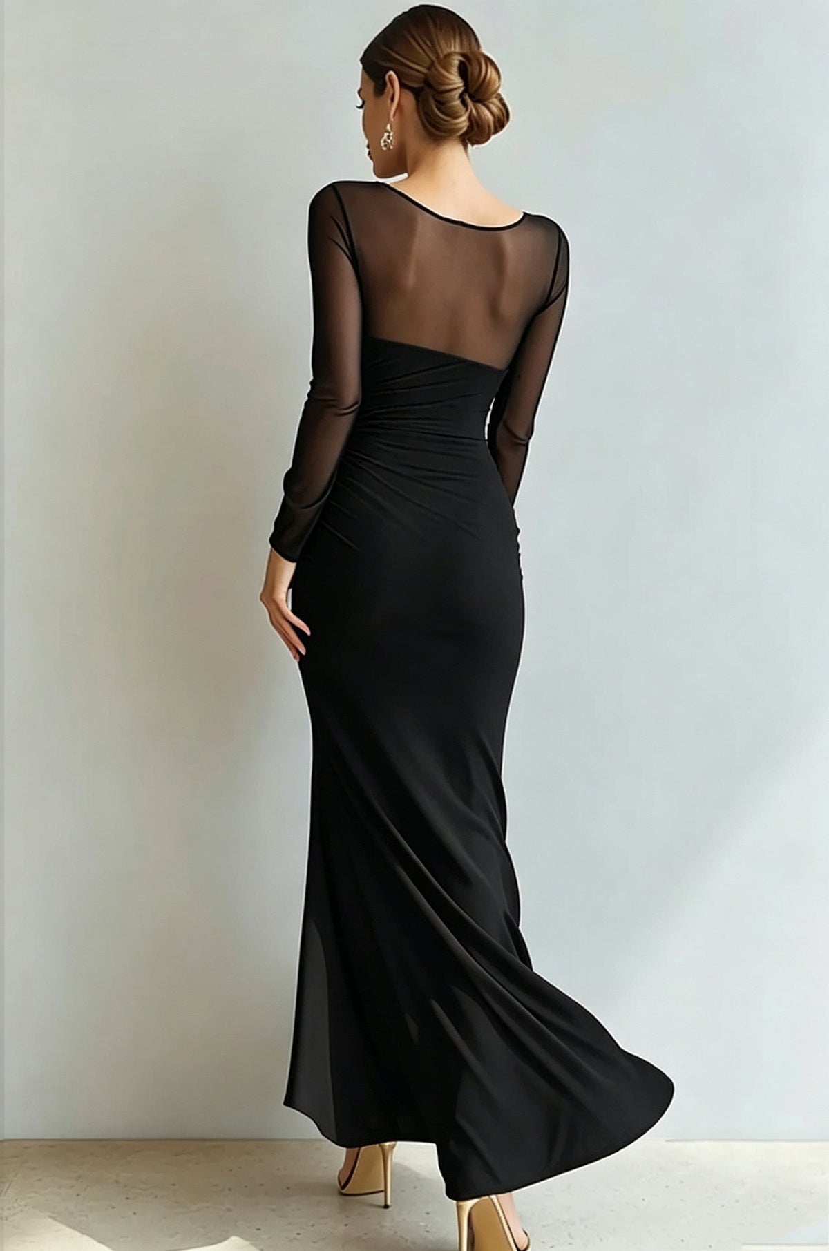 Abendkleid Damen mit Wickeldesign und V-Ausschnitt, lange Ärmel - 10 - Trendlinie