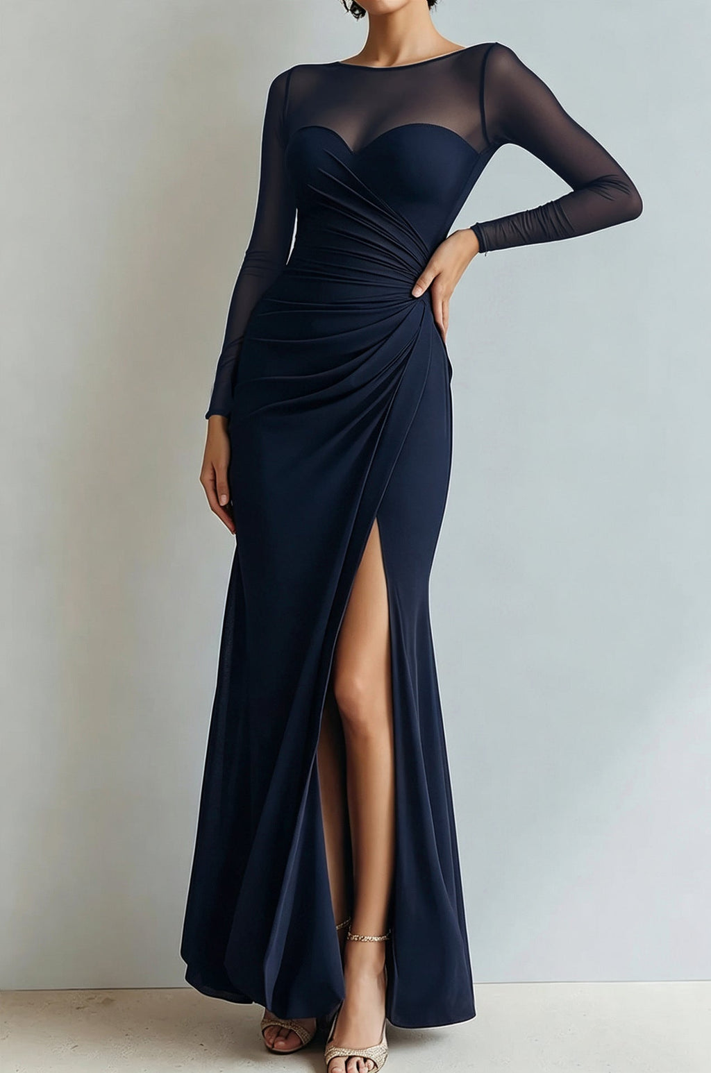 Abendkleid Damen mit Wickeldesign und V-Ausschnitt, lange Ärmel - 14 - Trendlinie