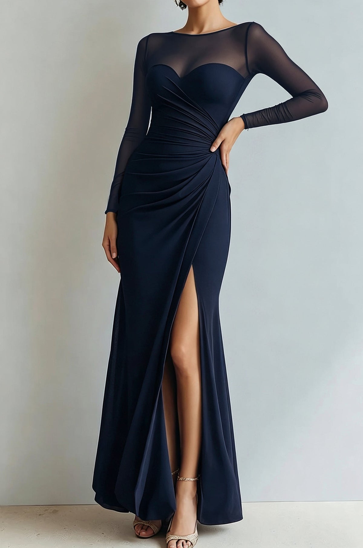 Abendkleid Damen mit Wickeldesign und V-Ausschnitt, lange Ärmel - 14 - Trendlinie