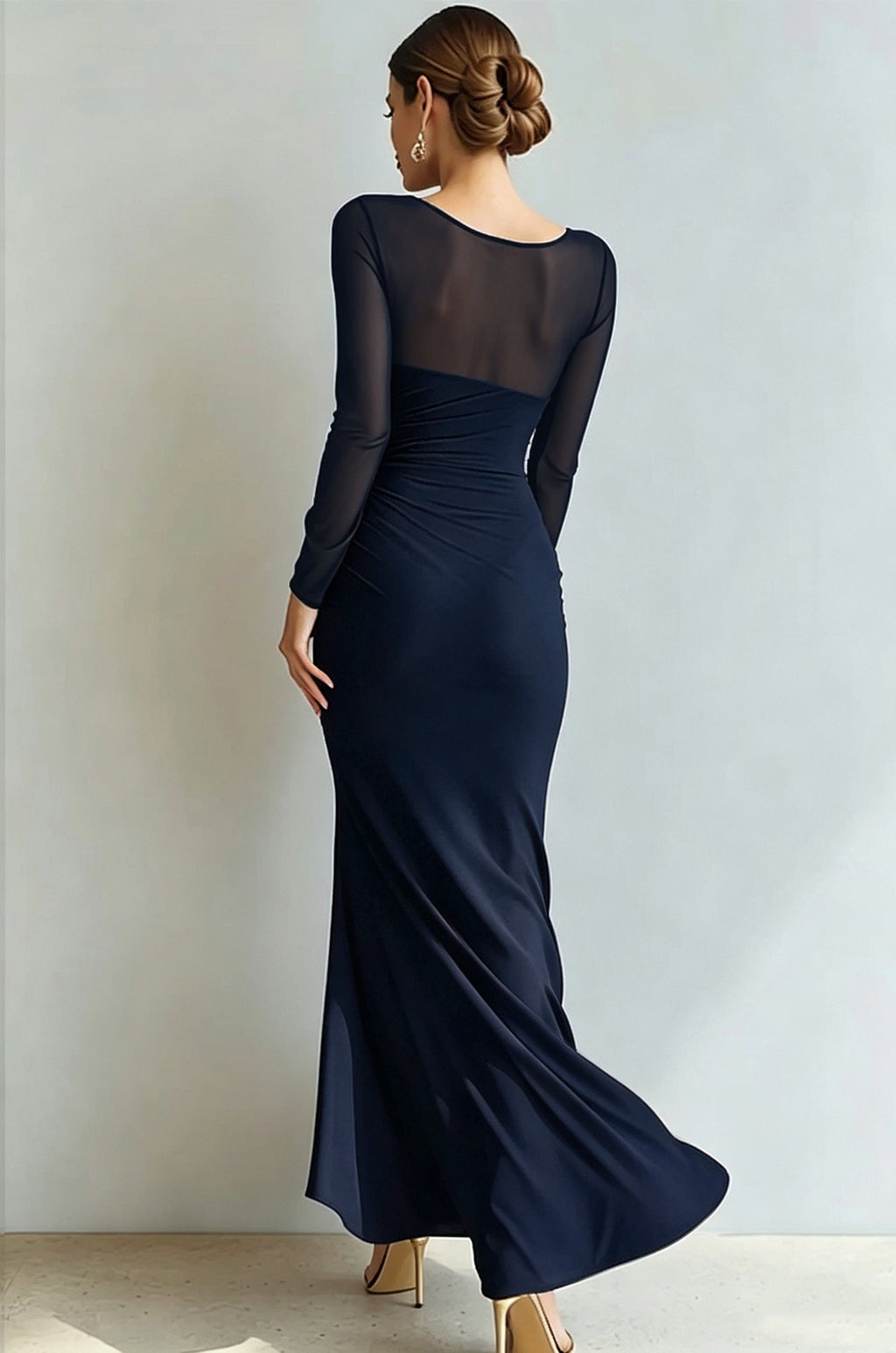 Abendkleid Damen mit Wickeldesign und V-Ausschnitt, lange Ärmel - 15 - Trendlinie