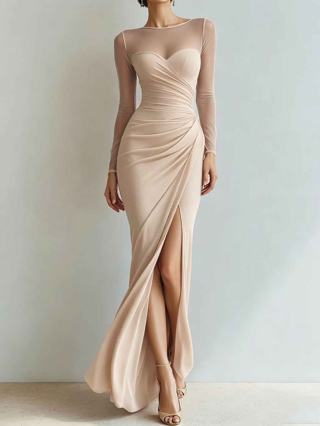 Abendkleid Damen mit Wickeldesign und V-Ausschnitt, lange Ärmel - 16 - Trendlinie
