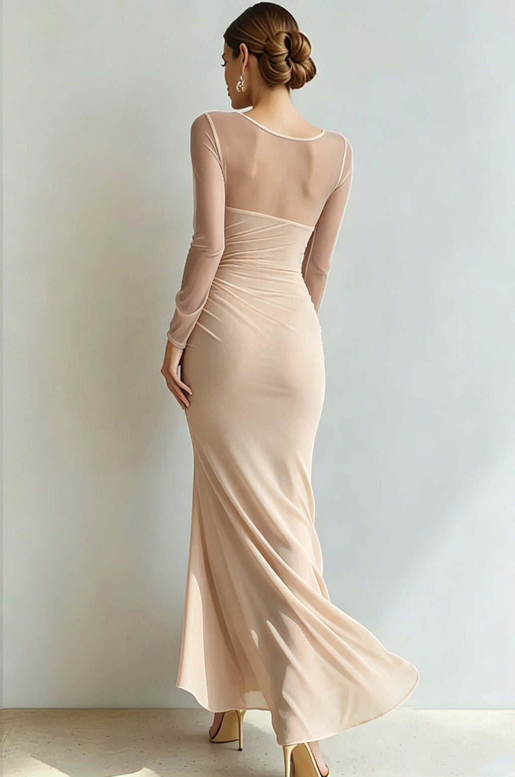 Abendkleid Damen mit Wickeldesign und V-Ausschnitt, lange Ärmel - 20 - Trendlinie