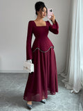 Maxikleid Damen mit quadratischem Ausschnitt und Glockenärmeln - 1 - Trendlinie