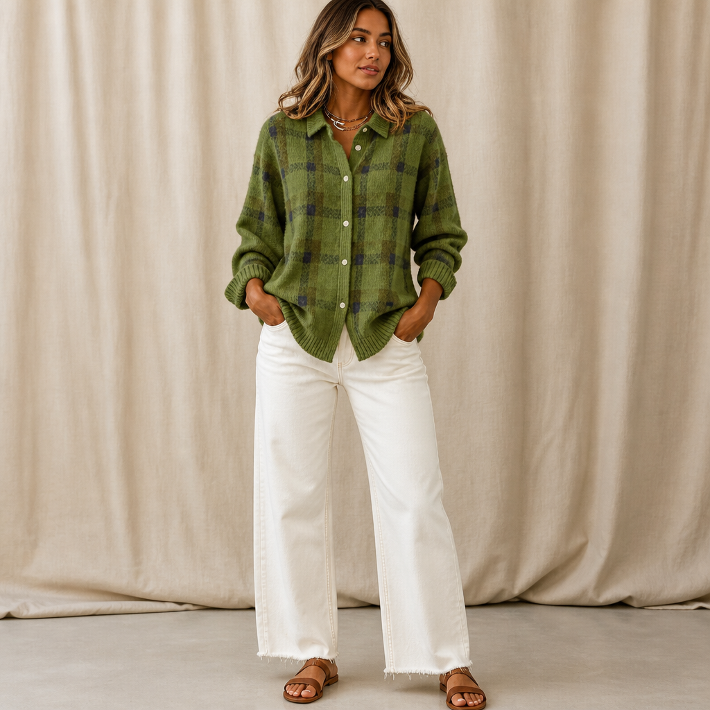 Cardigan Damen mit modernem Karomuster und Knopfleiste - 6 - Trendlinie