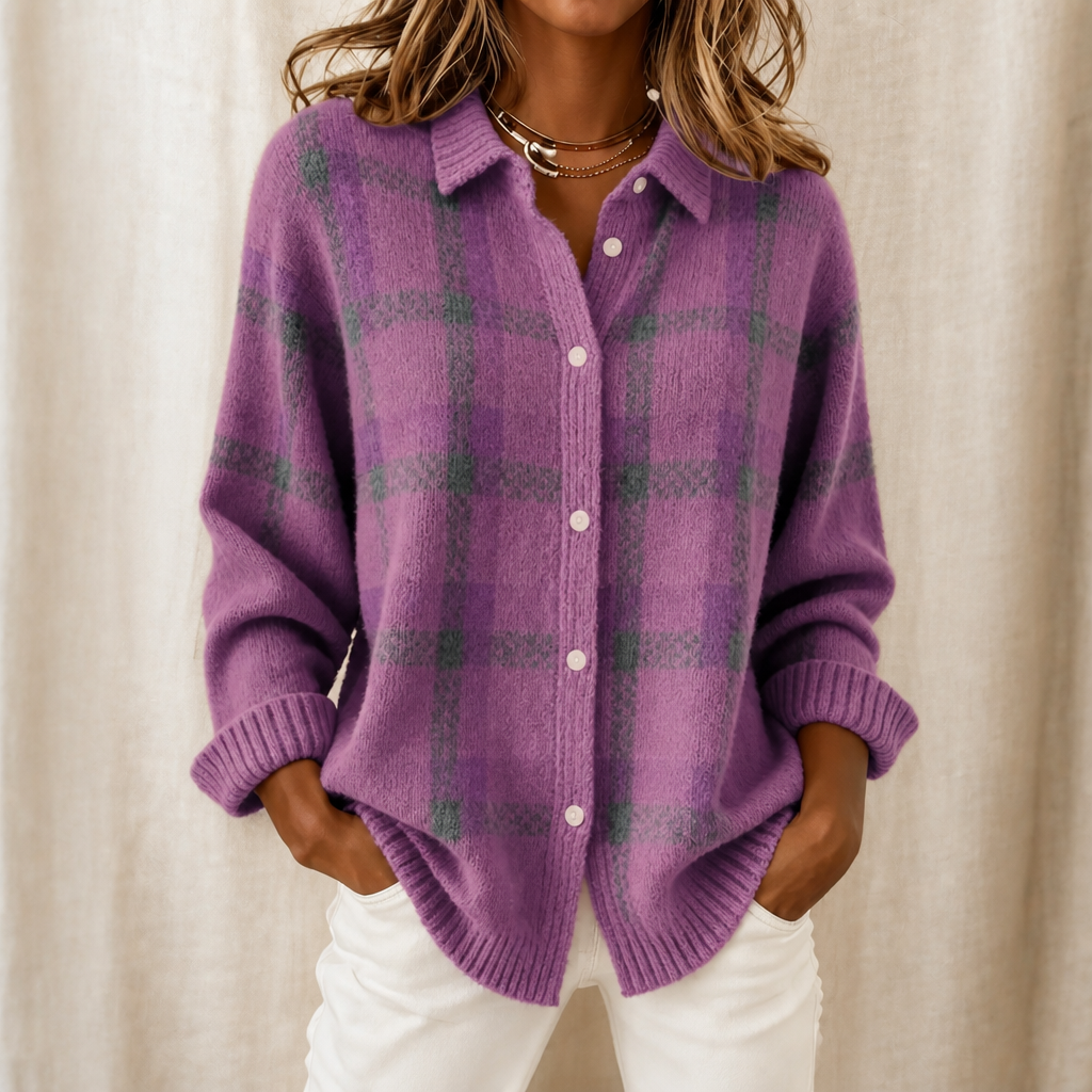 Cardigan Damen mit modernem Karomuster und Knopfleiste - 8 - Trendlinie