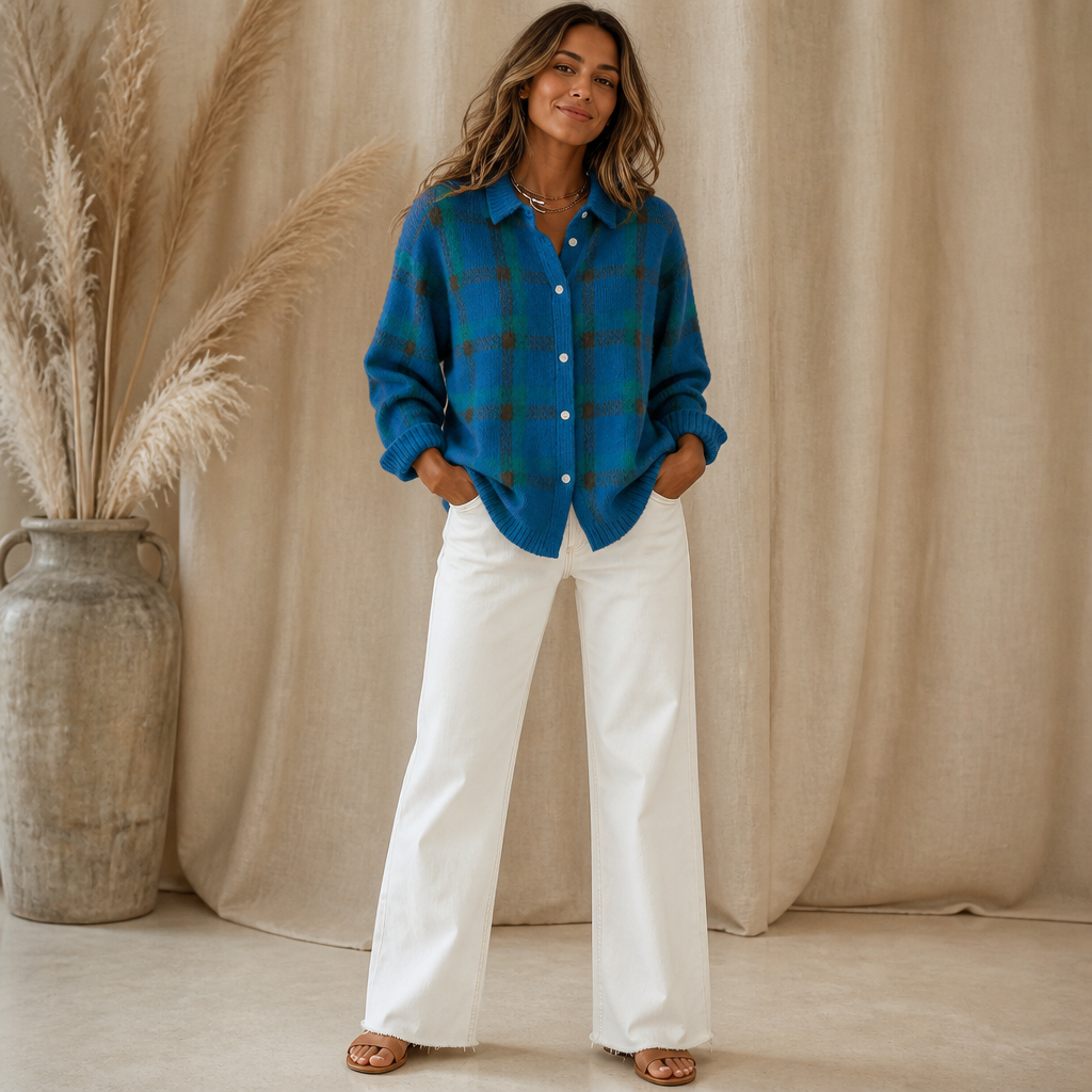 Cardigan Damen mit modernem Karomuster und Knopfleiste - 9 - Trendlinie
