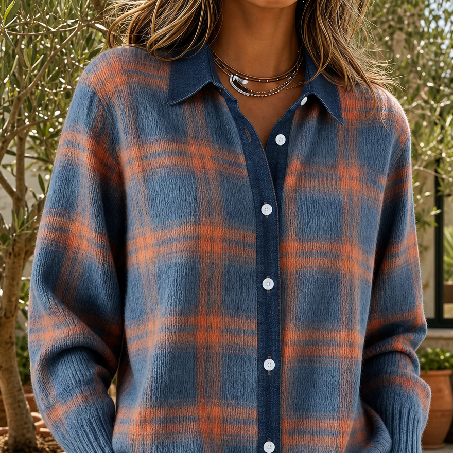 Pullover Damen mit Karomuster und Knopfleiste - 1 - Trendlinie