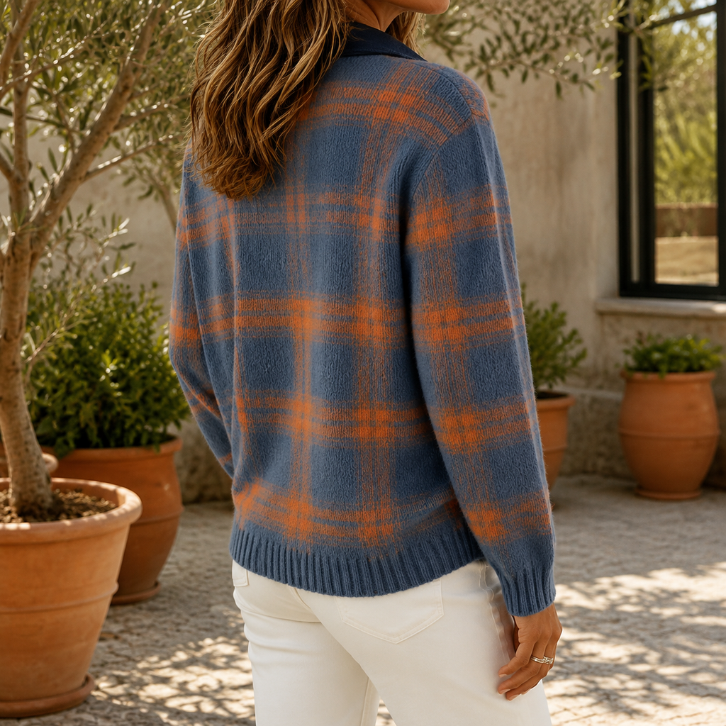 Pullover Damen mit Karomuster und Knopfleiste - 2 - Trendlinie