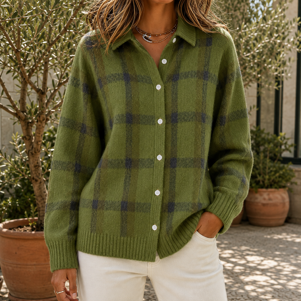 Pullover Damen mit Karomuster und Knopfleiste - 5 - Trendlinie