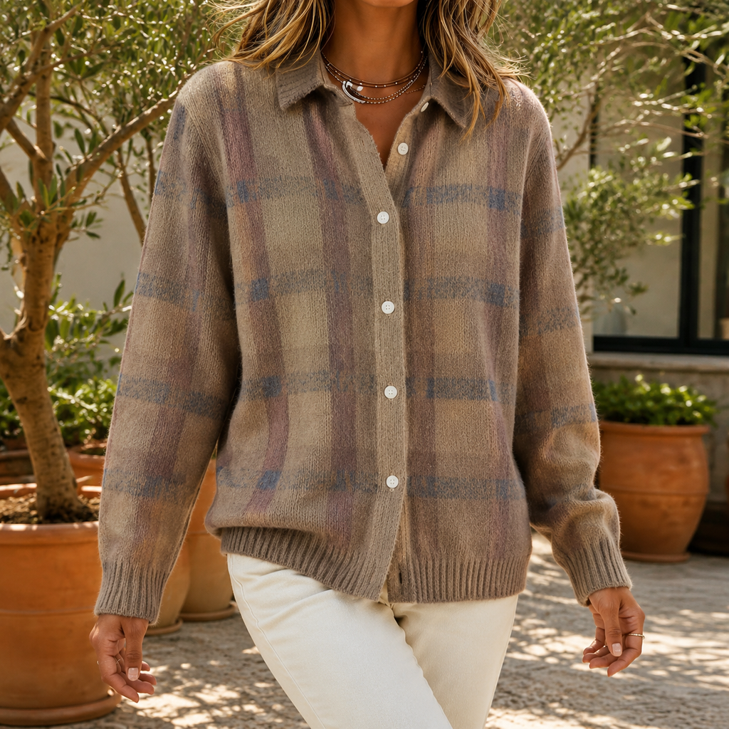 Pullover Damen mit Karomuster und Knopfleiste - 6 - Trendlinie