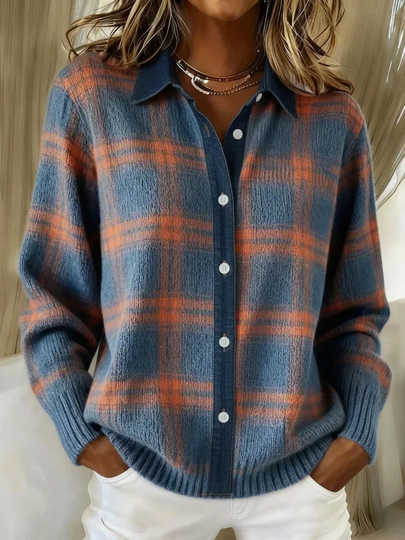 Karierter Cardigan Damen mit Knopfleiste und praktischen Taschen - 1 - Trendlinie