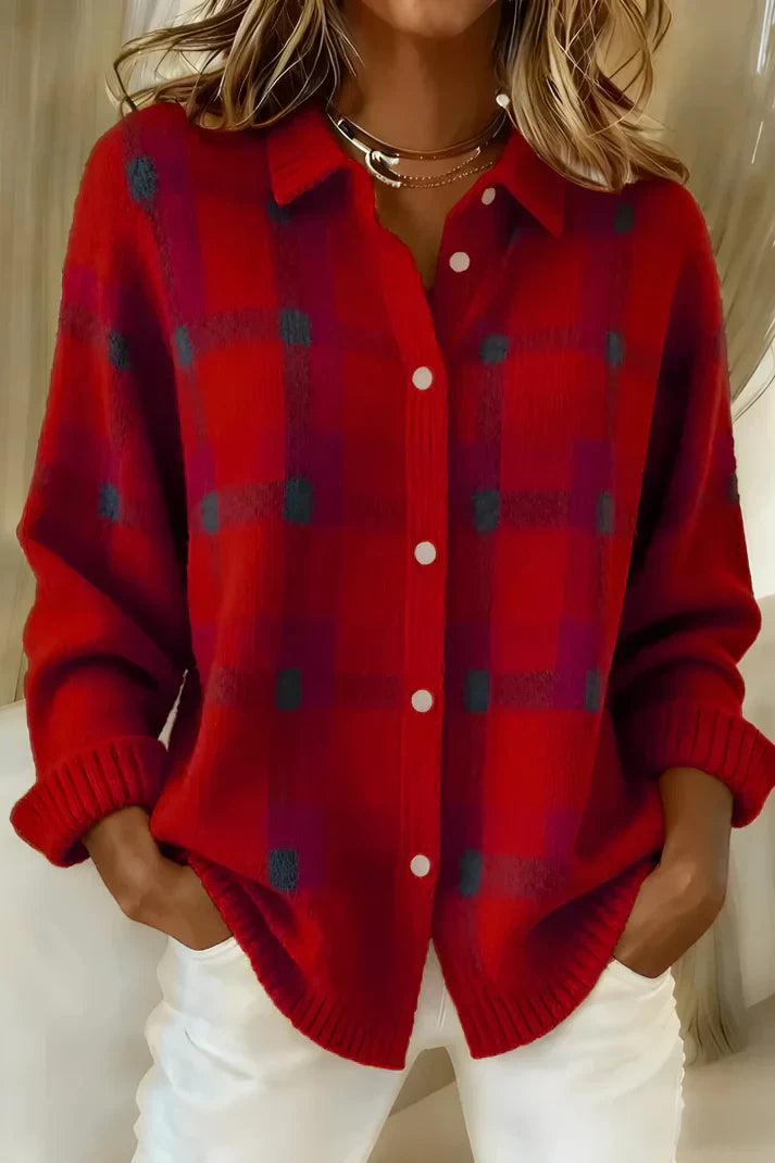 Karierter Cardigan Damen mit Knopfleiste und praktischen Taschen - 2 - Trendlinie