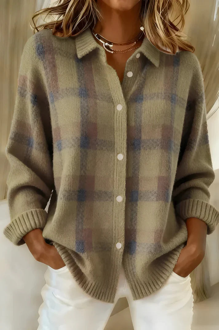 Karierter Cardigan Damen mit Knopfleiste und praktischen Taschen - 4 - Trendlinie