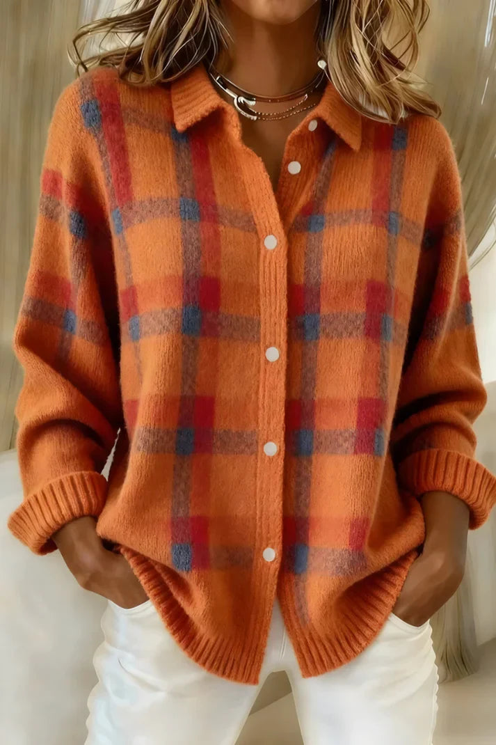 Karierter Cardigan Damen mit Knopfleiste und praktischen Taschen - 6 - Trendlinie