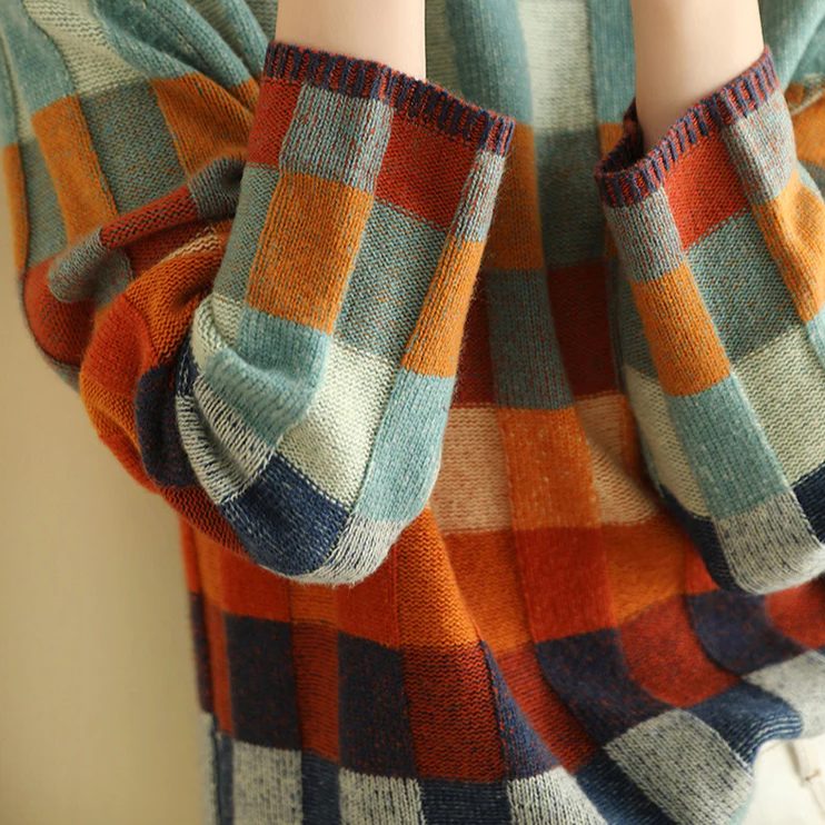 Pullover Damen mit hochgeschlossenem Kragen und Karomuster - 5 - Trendlinie